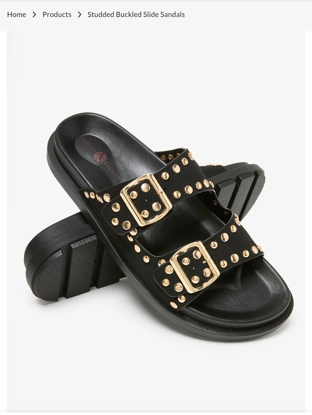 💛🖤 Ashley Stewart Black Slide Sandals with Buckles & Gold Studs Size 9 🖤💛